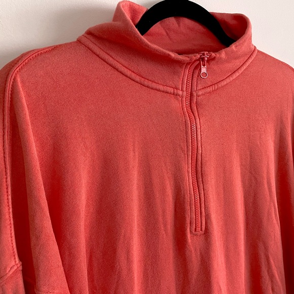Aerie French Terry Cloth Coral 3/4 Zip Up Sweater with Side Slits - Size XL - Picture 3 of 7
